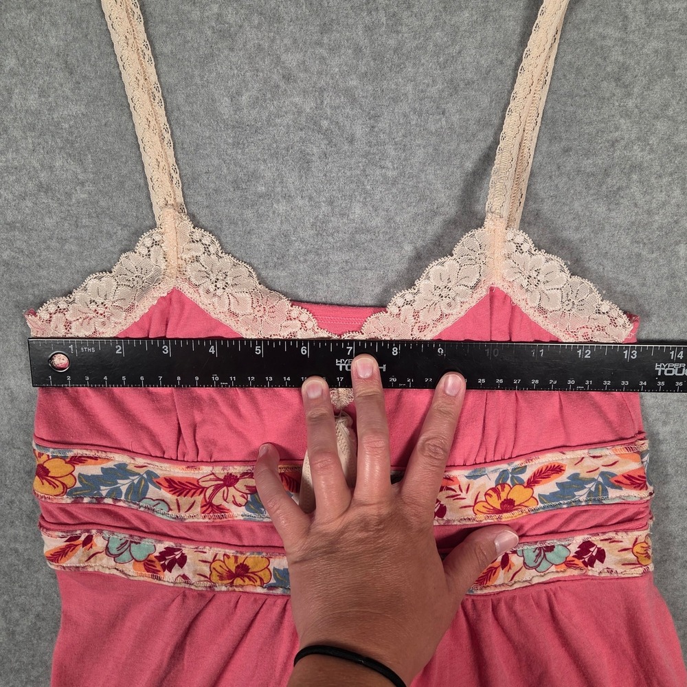 Y2K Hollister Medium Babydoll Cami Top Pink Floral Lace Trim Ruffle Coquette VTG - Picture 6 of 7